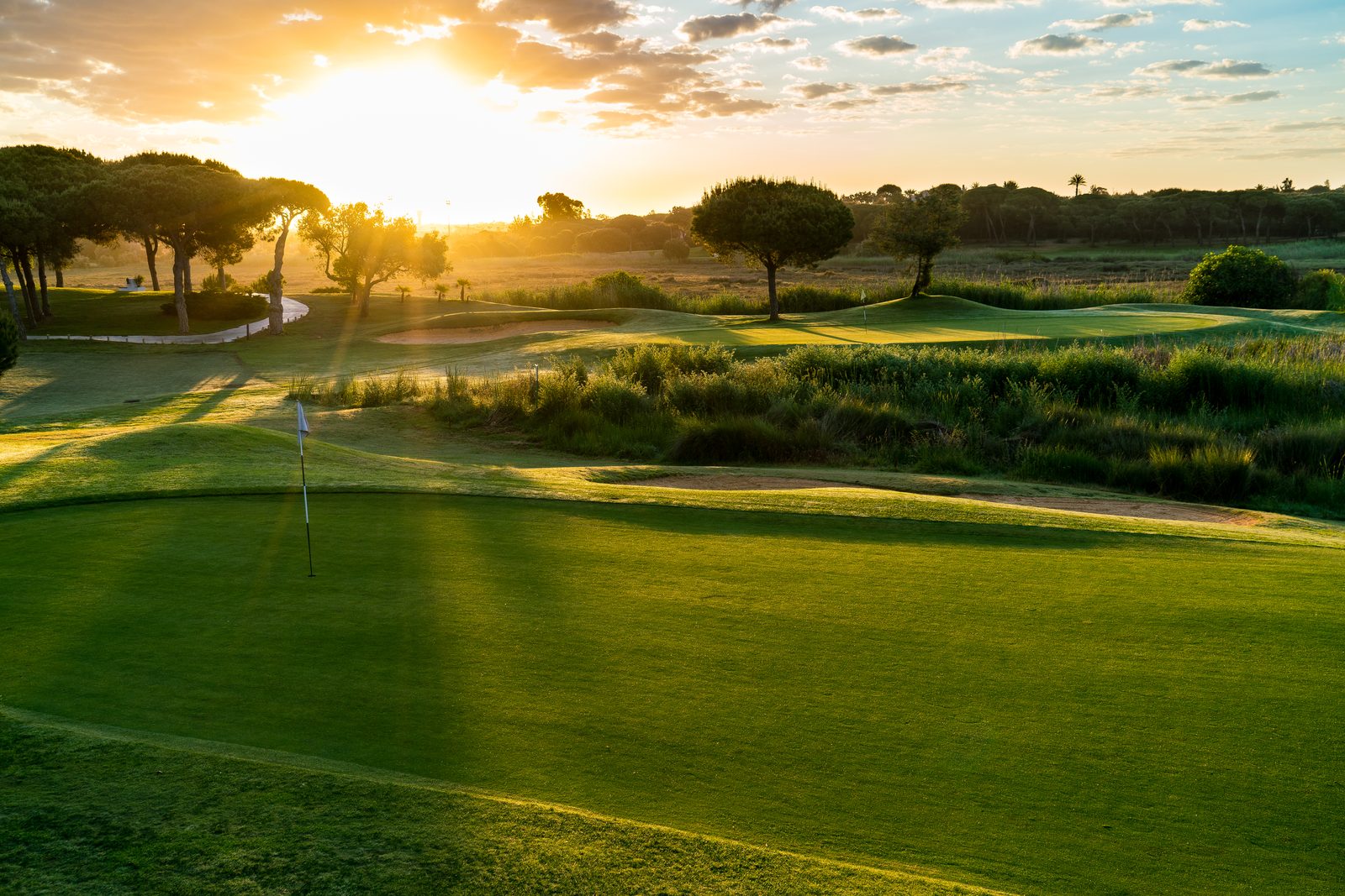 El Rompido golf green at sunrise
